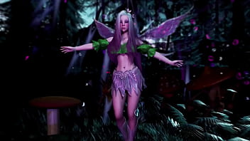 Naive pale skinned fairy gracefully posing in a elven woodland alone
