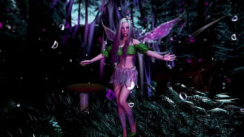 Naive pale skinned fairy gracefully posing in a elven woodland alone Naive pale skinned fairy gracefully posing in a elven woodland alone