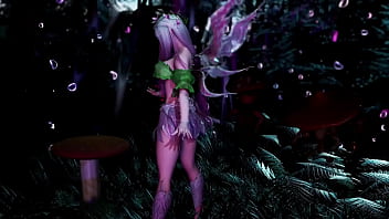 Naive pale skinned fairy gracefully posing in a elven woodland alone