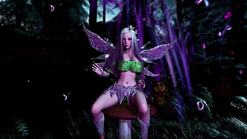 Naive pale skinned fairy gracefully posing in a elven woodland alone