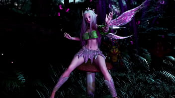 Naive pale skinned fairy gracefully posing in a elven woodland alone
