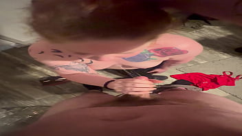 Ginger milf gagged while on her knees