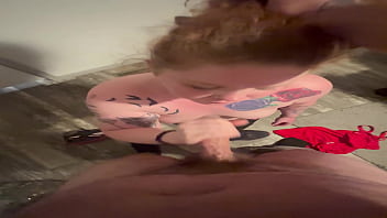 Ginger milf gagged while on her knees