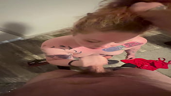 Ginger milf gagged while on her knees