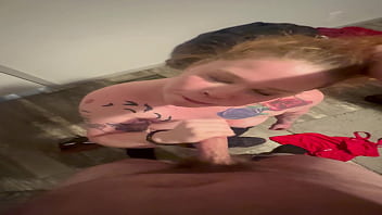 Ginger milf gagged while on her knees