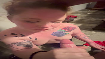 Ginger milf gagged while on her knees