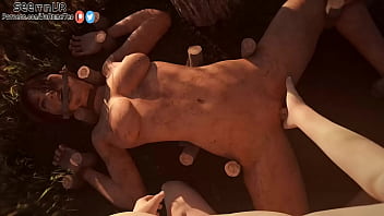 Lara from tomb rider ist getting hold to the ground and pounded