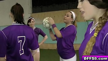 Teen rookies lick tits and sweet pussys in the training field