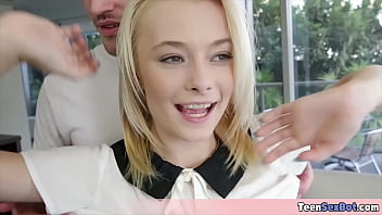 Petite stepsister tries to handle a thick cock