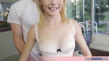 Petite stepsister tries to handle a thick cock