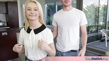 Petite stepsister tries to handle a thick cock