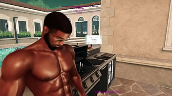 De giving a handjob to marcus while making a bbq De giving a handjob to marcus while making a bbq