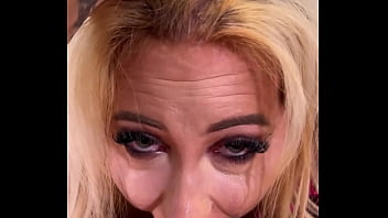 Sexy blonde sucking and gagging on cock sloppy face fucking balls licking blowjob tears