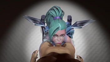 Pink gamer girl teen from league of legends gets filled in every hole