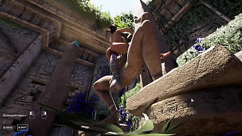 The ancient statue awakened and began rhythmically fucking lara croft