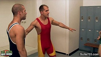 Horny Jocks Fuck In 3some In Locker Room thumbnail