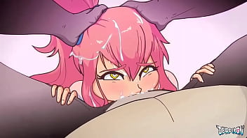 She's getting fucked by rabbit in room and she sucking his dick