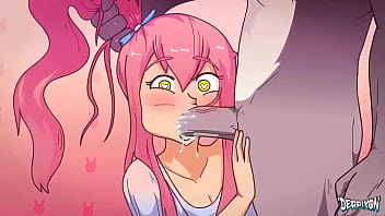 She's getting fucked by rabbit in room and she sucking his dick