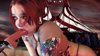 Deep and passionate throat blowjob from a redhead cosplayer