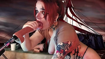 Deep and passionate throat blowjob from a redhead cosplayer