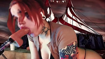 Deep and passionate throat blowjob from a redhead cosplayer