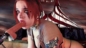 Deep and passionate throat blowjob from a redhead cosplayer