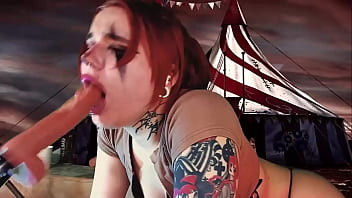 Deep and passionate throat blowjob from a redhead cosplayer