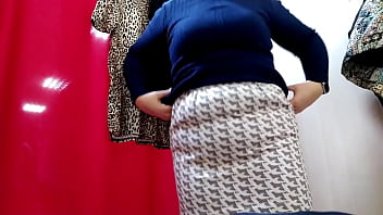 Mature milf tries on skirts in the mall on her big ass