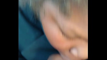 Slut sucks dick and catches nut while her man is inside the house