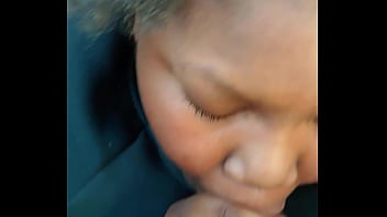 Slut sucks dick and catches nut while her man is inside the house