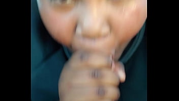 Slut sucks dick and catches nut while her man is inside the house