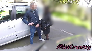 The teacher swallows cock on a public street dick flash extreme public action misscreamy