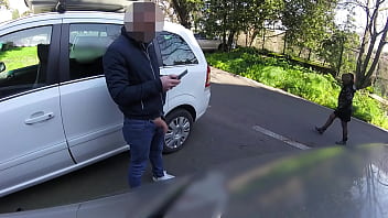 The teacher swallows cock on a public street dick flash extreme public action misscreamy