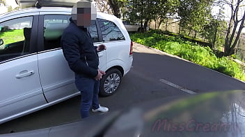 The teacher swallows cock on a public street dick flash extreme public action misscreamy