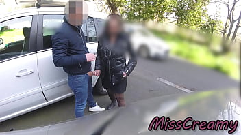 The teacher swallows cock on a public street dick flash extreme public action misscreamy