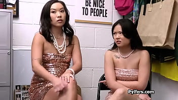 Slutty asian thieves throating cock in the backoffice