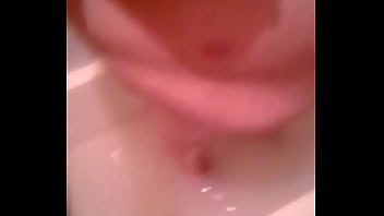 Hot bathtub blowjob and cum on boobs in bathroom