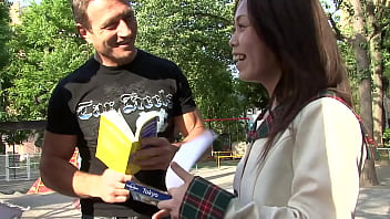 Sexy oriental girl fucking with two males