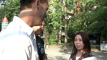 Sexy oriental girl fucking with two males