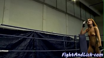 Muscular dyke pussylicked after wrestling