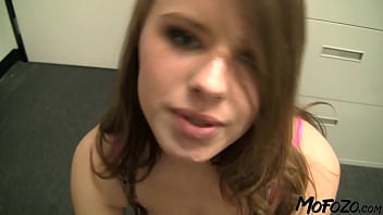 19 year old brunette is having sex in the office