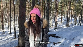 I let a stranger cum in my pussy in a winter snowy forest creampie