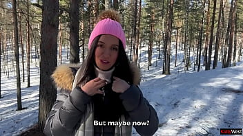 I let a stranger cum in my pussy in a winter snowy forest creampie