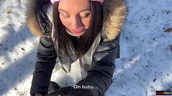 I let a stranger cum in my pussy in a winter snowy forest creampie