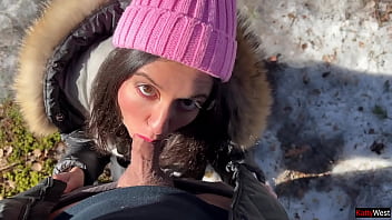 I let a stranger cum in my pussy in a winter snowy forest creampie