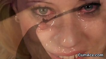 Naughty model gets cumshot on her face eating all the ejaculate