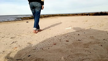 The busty big assed brunette is walking along the beach i tell her i'm wearing women's underwear