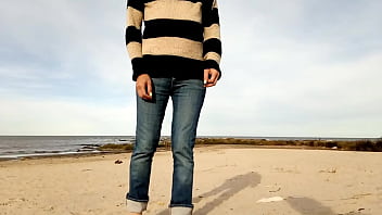 The busty big assed brunette is walking along the beach i tell her i'm wearing women's underwear