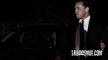 Brunette teen student have group sex outdoors