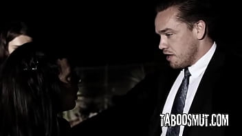 Brunette teen student have group sex outdoors